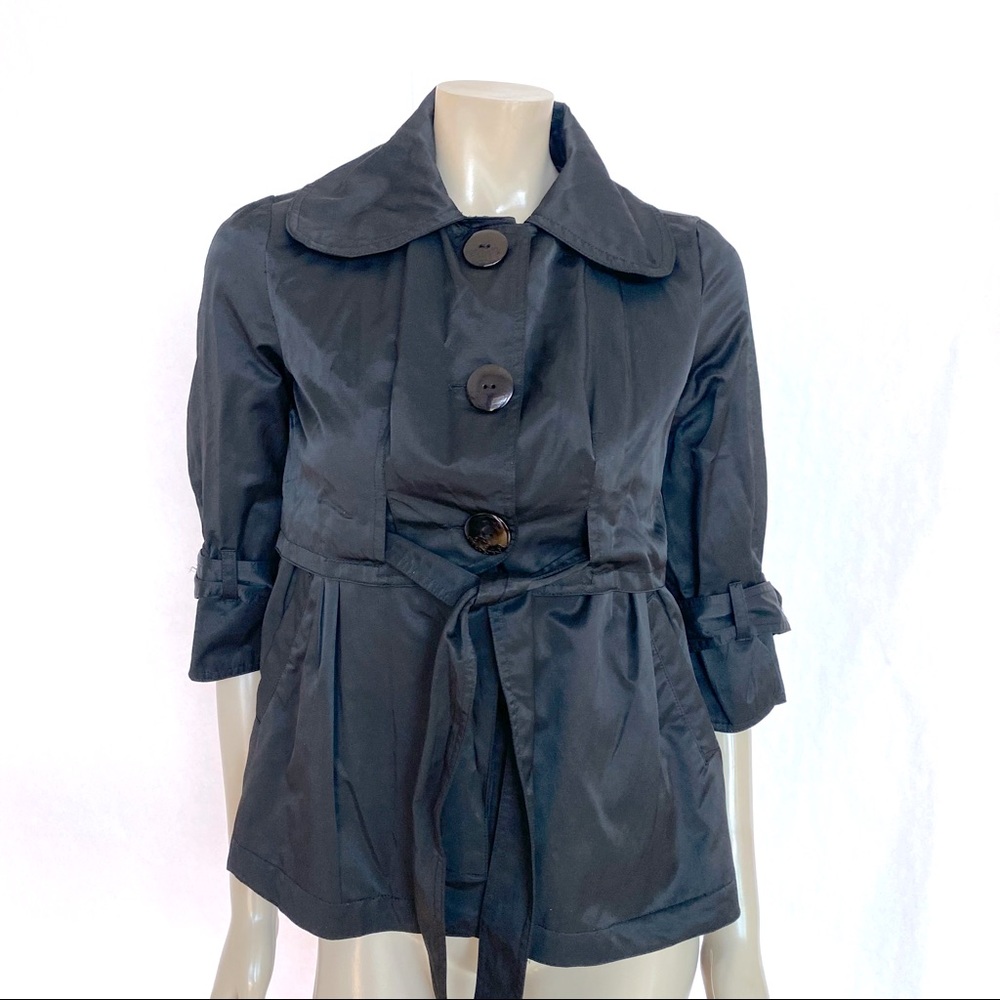 BETTER B. Short 3/4 Sleeve Black Trench Coat